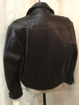 Mens, Leather Jacket, WILSON, Chocolate Brown, Leather, Solid, M, Zip Front, Yoke, 2 Pockets, Snap Cuffs, Elastic Side Waistband, Zip Out Vest Lining, Heavy