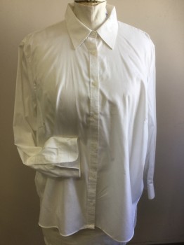 LAUREN, White, Cotton, Solid, Button Front, Long Sleeves, Collar Attached, "RLL' Embroidery,