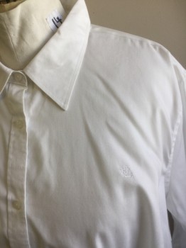 LAUREN, White, Cotton, Solid, Button Front, Long Sleeves, Collar Attached, "RLL' Embroidery,
