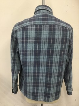 RR RALPH LAUREN, Baby Blue, French Blue, White, Cotton, Plaid, Shirt Jacket, Thick Twill, Snap Front, 2 Flap Pockets, 2 Hip Pockets, Long Sleeves