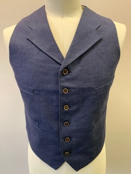 SIAM COSTUMES , Navy Blue, Gray, Linen, Stripes - Pin, Single Breasted, Notched Lapel, 6 Buttons, 4 Welt Pocket, Self Belt Tab Back,