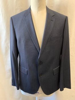 Mens, Suit, Jacket, HUGO BOSS, Black, Dk Gray, Wool, Elastane, 2 Color Weave, 48R, Notched Lapel, Single Breasted, Button Front, 2 Buttons, 3 Pockets
