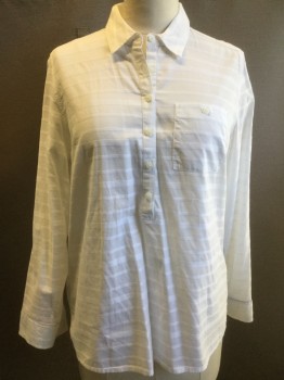 TOMMY HILFIGER, White, Cotton, Stripes, Self Stripe, Collar Attached, Button Front Chest, Long Sleeves,