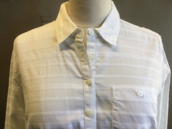 TOMMY HILFIGER, White, Cotton, Stripes, Self Stripe, Collar Attached, Button Front Chest, Long Sleeves,