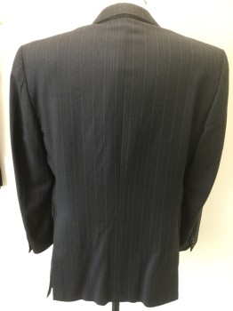 BURBERRY, Charcoal Gray, Brown, White, Gray, Wool, Stripes - Pin, Single Breasted, 2 Buttons,  3 Pockets, Notched Lapel, Double Back Vent
