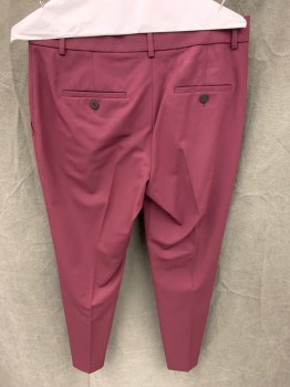 THEORY, Red Burgundy, Wool, Elastane, Solid, Flat Front, 4 Pockets, Zip Fly, Belt Loops