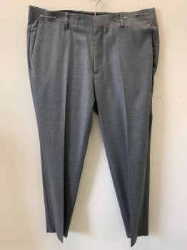 J CREW, Heather Gray, Wool, Solid, Zip Front, Hook N Eye Closure, 4 Pockets, Flat Front, Creased