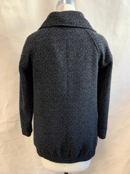 DIVIDED, Black, Gray, Wool, Polyester, Novelty Pattern, Pebbled Pattern, Zip/Snap Front, Large Stand Collar, 2 Welt Pockets, Long Sleeves, Waistband