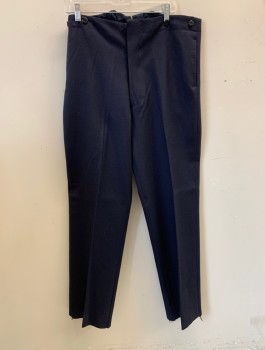 N/L MTO, Navy Blue, Wool, Solid, Flat Front, Button Fly, Suspender Buttons at Outside Waist, 2 Side Pockets, Made To Order