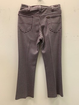 Mens, Pants, LEE, Red Burgundy, Gray, Polyester, Houndstooth, 28/30, Top Pockets, Zip Front, Flat Front