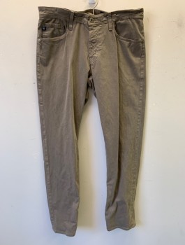 AG, Taupe, Cotton, Elastane, Solid, Flat Front, Straight Leg, Zip Fly, 5 Pockets, Belt Loops, "The Graduate" Fit