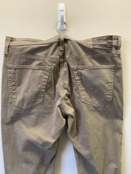 Mens, Casual Pants, AG, Taupe, Cotton, Elastane, Solid, Ins:34, W:34, Flat Front, Straight Leg, Zip Fly, 5 Pockets, Belt Loops, "The Graduate" Fit