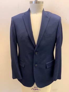 JOS A. BANK, Navy Blue, Blue, Wool, Plaid-  Windowpane, Notched Lapel, Single Breasted, Button Front, 2 Buttons, 3 Pockets, Double Back Vent