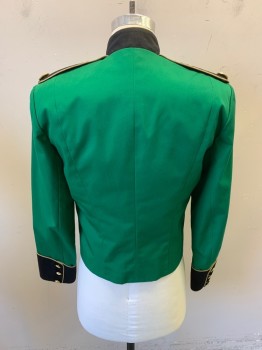Unisex, Marching Band, Jacket/Coat, MTO, Green, Black, Gold, Poly/Cotton, Color Blocking, Solid, 38, 36R, Single Breasted, Snap Front, Epaulets, 20 Gold Buttons, Mandarin/Nehru Collar, Gold Trim, 3 Buttons Per Sleeve, Hook N Eye Collar
