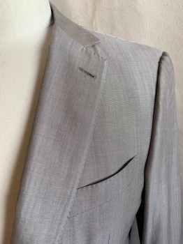 ERMENEGILDO ZEGNA, Lt Gray, Wool, Heathered, Solid, SUIT JACKET, Single Breasted, 2 Buttons, Notched Lapel, 3 Pockets, 2 Back Vents