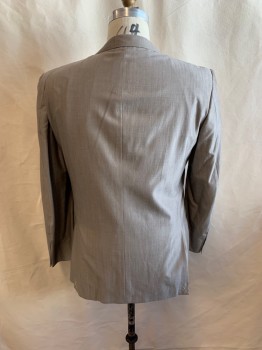 ERMENEGILDO ZEGNA, Lt Gray, Wool, Heathered, Solid, SUIT JACKET, Single Breasted, 2 Buttons, Notched Lapel, 3 Pockets, 2 Back Vents