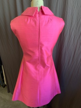 MTO, Pink, Silk, Solid, Pink Lining, Scallop Collar Attached, 7 Rhinestones Front, Sleeveless, 2 Hidden Pockets, Zip Back, Flare Bottom