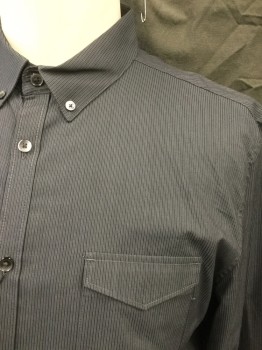 CALVIN KLEIN, Gray, Black, Cotton, Stripes, Button Front, Collar Attached, Button Down Collar, 2 Flap Pockets, Long Sleeves, Button Cuff