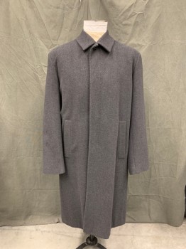 Mens, Coat, Overcoat, N/L, Heather Gray, Wool, Nylon, 42R, Button Front, Hidden Placket, Collar Attached, 2 Pockets, Long Sleeves