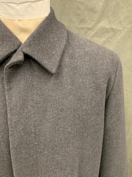 Mens, Coat, Overcoat, N/L, Heather Gray, Wool, Nylon, 42R, Button Front, Hidden Placket, Collar Attached, 2 Pockets, Long Sleeves