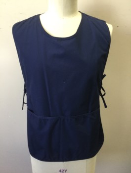 ADAR, Navy Blue, Poly/Cotton, Solid, Pullover, Open at Sides with Self Ties, Scoop Neck, 2 Pockets/Compartments at Hips, Multiples