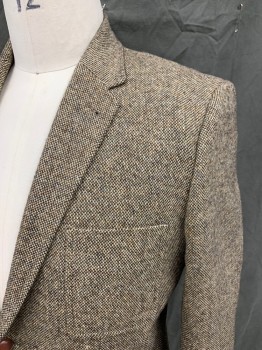 H&M, Brown, Tan Brown, Wool, Tweed, Single Breasted, Collar Attached, Notched Lapel, 3 Patch Pockets, 2 Buttons,  Brown Pleather Elbow Patches
