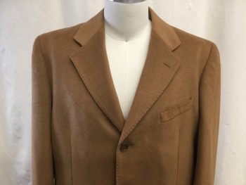 Mens, Coat, Overcoat, ALBERTO BELTRAMI, Camel Brown, Wool, Solid, L, 42, Notched Lapel, Single-Breasted 3 Button Closure, 1 Chest Welt Pocket, 2 Flap Besom Pockets, Back Vent, Below the Knee Length