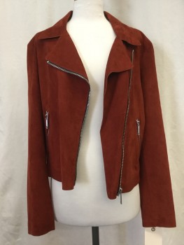 Womens, Leather Jacket, LTH JKT , Rust Orange, Leather, Solid, L, Zip Front, Collar Attached, 2 Zip Pockets