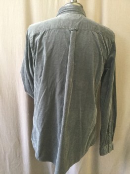 VINTAGE RE-MASTERED, Charcoal Gray, Cotton, Solid, Corduroy, Button Front, Collar Attached, Long Sleeves, 1 Pocket,
