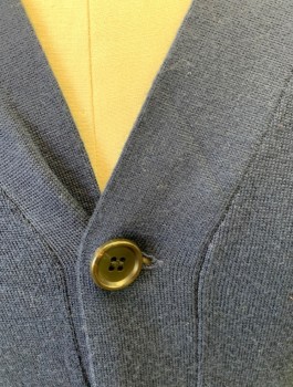 Mens, Cardigan Sweater, J.CREW, Navy Blue, Wool, Solid, S, Knit, Long Sleeves, V-neck, 5 Buttons, 2 Patch Pockets