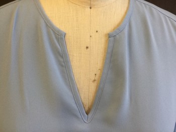 ALFANI, Baby Blue, Polyester, Solid, Round V-neck, 3/4 Sleeves with Silver Button & Short Belt, Diagonal Uneven Overlap Hem