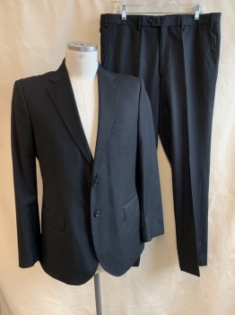 GALANTE, Black, Wool, Stripes, Solid, SUIT JACKET, Single Breasted, 2 Buttons, Notched Lapel, 3 Pockets, 4 Button Cuff, 2 Back Vents, Self Stripe