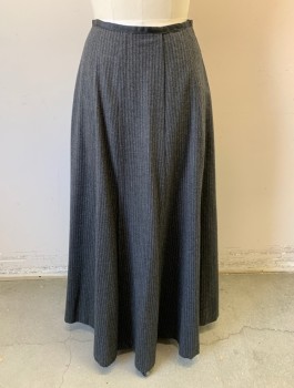 N/L MTO, Gray, Dk Gray, Wool, Stripes - Pin, 1/2" Black Faille Waistband, Vertical Pleat at Center Front Waist to Hem, Hook & Eye Closure in Back, Made To Order, Multiples