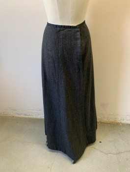 N/L MTO, Gray, Dk Gray, Wool, Stripes - Pin, 1/2" Black Faille Waistband, Vertical Pleat at Center Front Waist to Hem, Hook & Eye Closure in Back, Made To Order, Multiples