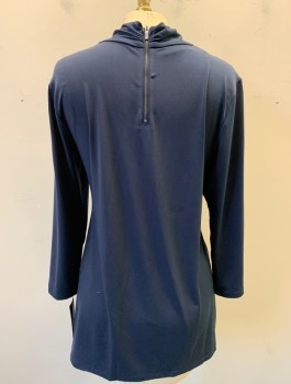 Womens, Top, ALFANI, Navy Blue, Polyester, Spandex, Solid, S, Stretchy, Pullover, 3/4 Sleeves, Wrapped/Gathered V-neck, Zipper at Center Back Neck