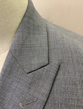 Mens, Suit, Jacket, TOMMY HILFIGER, Gray, White, Wool, Stripes - Pin, 44L, Single Breasted, Peaked Lapel, 2 Buttons, 3 Pockets