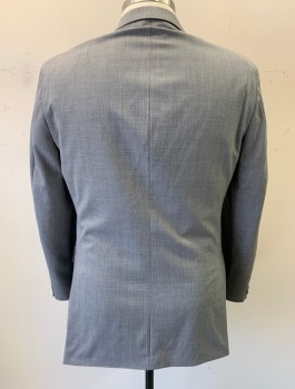 Mens, Suit, Jacket, TOMMY HILFIGER, Gray, White, Wool, Stripes - Pin, 44L, Single Breasted, Peaked Lapel, 2 Buttons, 3 Pockets