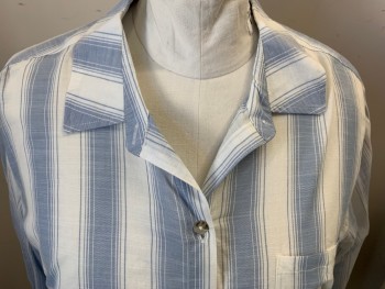Womens, Blouse, AVA + VIV, Lt Blue, White, Cotton, Stripes, 2XL, Long Sleeves, Button Front, Collar Attached, 1 Patch Pocket, *stain on Front