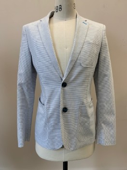 Mens, Sportcoat/Blazer, PENGUIN, White, Gray, Cotton, Polyester, Stripes - Horizontal , S, 38S, L/S, 2 Buttons, Single Breasted, Notched Lapel, 3 Pockets,