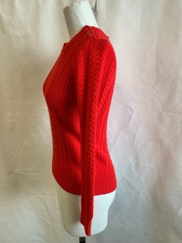 Womens, Pullover, J. CREW, Red-Orange, Wool, Solid, XXXS, Knitted, L/S, CN, 6 Red Buttons At Shoulders