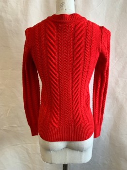 Womens, Pullover, J. CREW, Red-Orange, Wool, Solid, XXXS, Knitted, L/S, CN, 6 Red Buttons At Shoulders