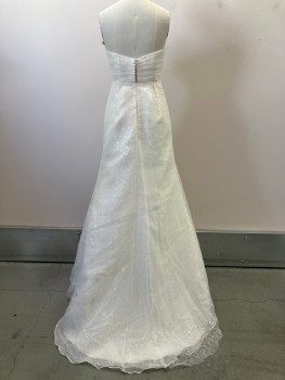 Womens, Wedding Gown, JENNY YOO, Off White, Polyester, Solid, 2, Strapless, Sweetheart Neckline, Crossover, Ruched At Side, Lace Overlay With Clear Sequins, Back Zip, With Self Buttons, Boning,