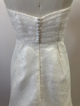 JENNY YOO, Off White, Polyester, Solid, Strapless, Sweetheart Neckline, Crossover, Ruched At Side, Lace Overlay With Clear Sequins, Back Zip, With Self Buttons, Boning,