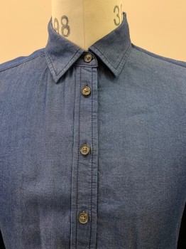 BANANA REPUBLIC, Denim Blue, Lyocell, Solid, L/S, Button Front, Collar Attached