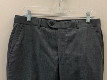 RALPH LAUREN, Gray, Charcoal Gray, Wool, Polyester, 2 Color Weave, F.F, Side Pockets, Zip Front, Belt Loops,