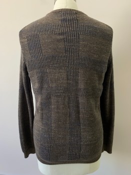 Mens, Pullover Sweater, JOS A BANK, Brown, Blue, Off White, Cotton, 2 Color Weave, S, L/S, Crew Neck,