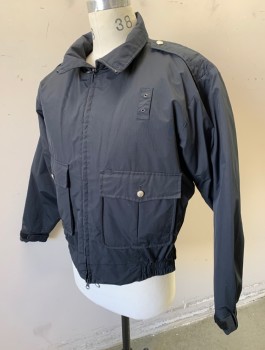 Unisex, Fire/Police Jacket, FLYING CROSS, Black, Nylon, Solid, M Reg, Law Enforcement Cold Weather Jacket, Zip Front, 2 Large Patch Pockets With Flap, Silver Button, Epaulettes At Shoulders, Loop On Chest For Badge, Multiples, **Has Removable Liner, Barcode Is On Liner