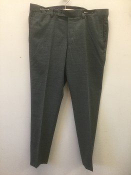 Mens, Slacks, TED BAKER, Gray, Wool, Check , Ins:33, W:34, Gray Self Check Pattern, Flat Front, Button Tab Waist, Zip Fly, Straight Leg, 5 Pockets Including 1 Watch Pocket