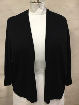 Lane Bryant, Black, Rayon, Nylon, Solid, Long Sleeves, Open Front, Back Center Seam, Batwing Sleeves