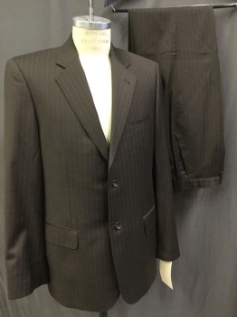 BARONI, Espresso Brown, Gray, Wool, Stripes - Pin, Single Breasted, 2 Buttons,  Notched Lapel, Top Stitch, 3 Pockets,